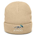 Z-Roo embroidered ribbed beanie – Beige