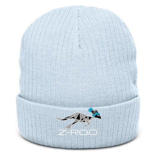 Z-Roo embroidered ribbed beanie – Light Blue