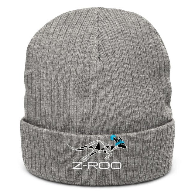 Z-Roo embroidered ribbed beanie – Light Grey