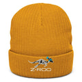 Z-Roo embroidered ribbed beanie – Mustard