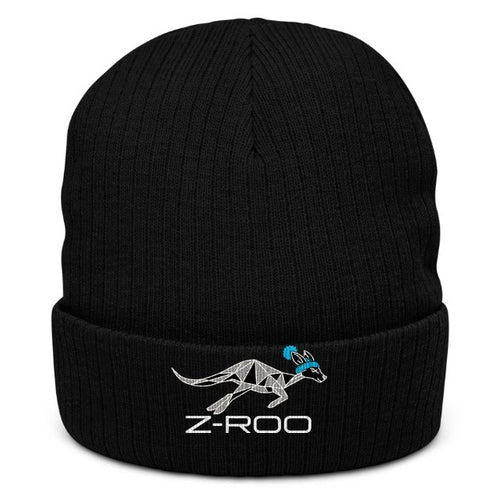Z-Roo embroidered ribbed beanie – Black