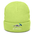 Z-Roo embroidered ribbed beanie – Acid Green