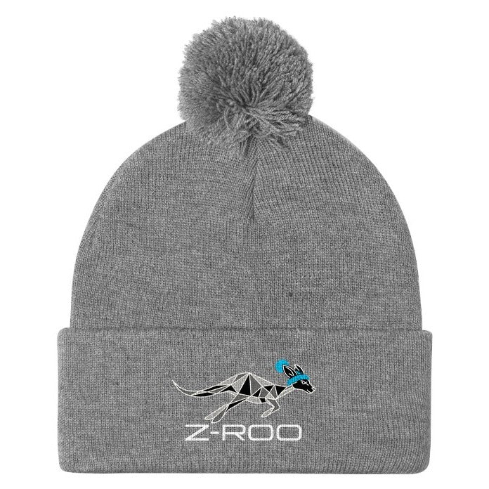 Z-Roo embroidered pom-pom beanie – Heather Grey
