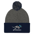 Z-Roo embroidered pom-pom beanie – Dark Heather Grey / Navy