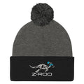 Z-Roo embroidered pom-pom beanie – Dark Heather Grey / Black