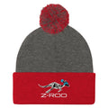 Z-Roo embroidered pom-pom beanie – Dark Heather Grey / Red