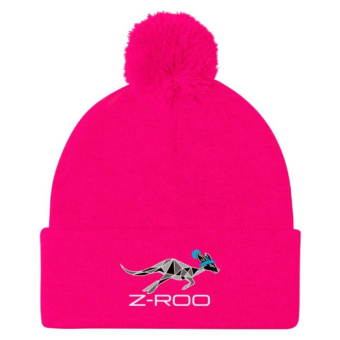 Z-Roo embroidered pom-pom beanie – Neon Pink
