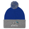 Z-Roo embroidered pom-pom beanie – Royal / Heather Grey