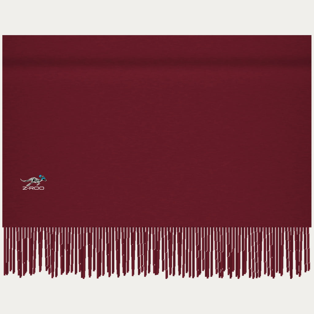 Close-up of the Z-Roo logo on the burgundy scarf