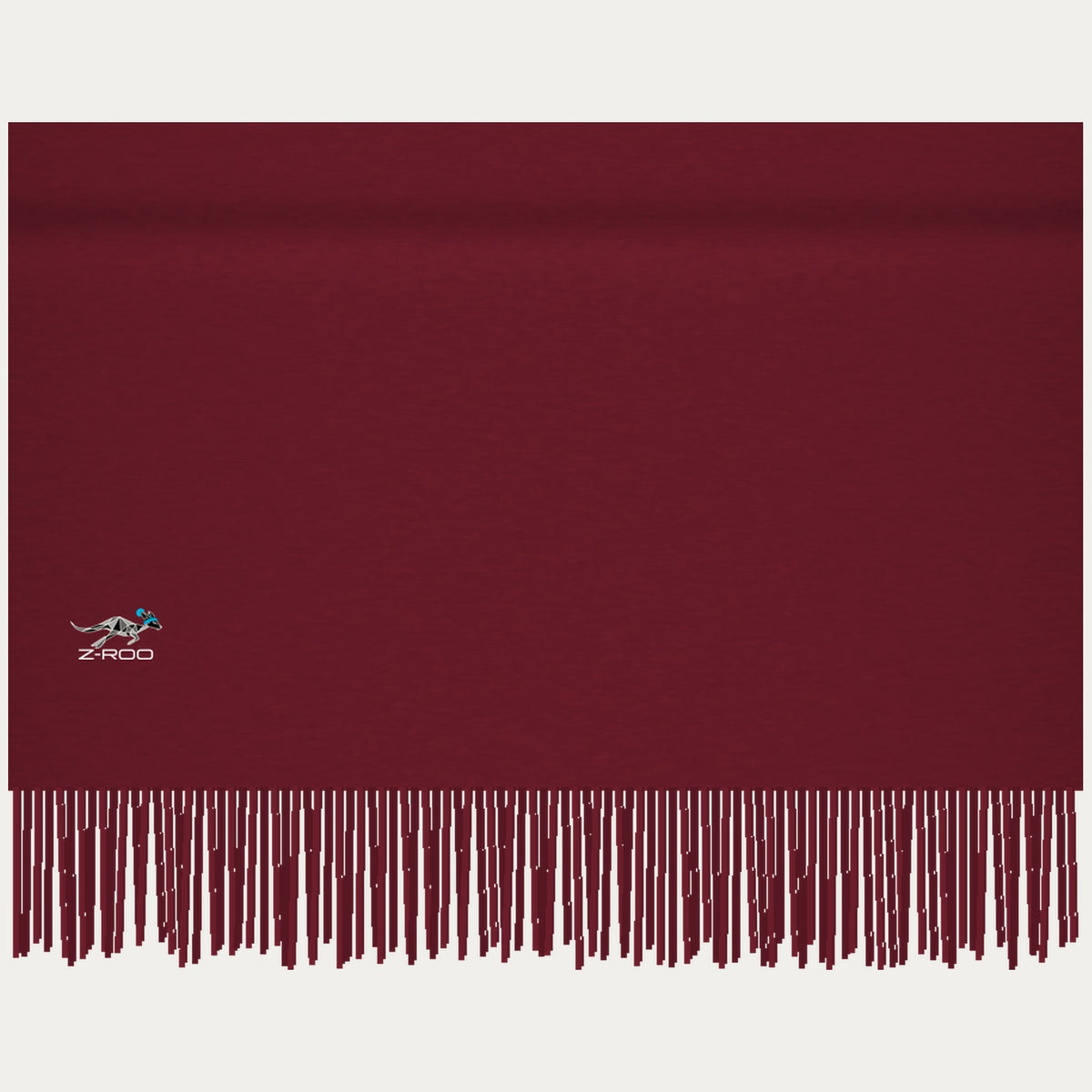 Close-up of the Z-Roo logo on the burgundy scarf