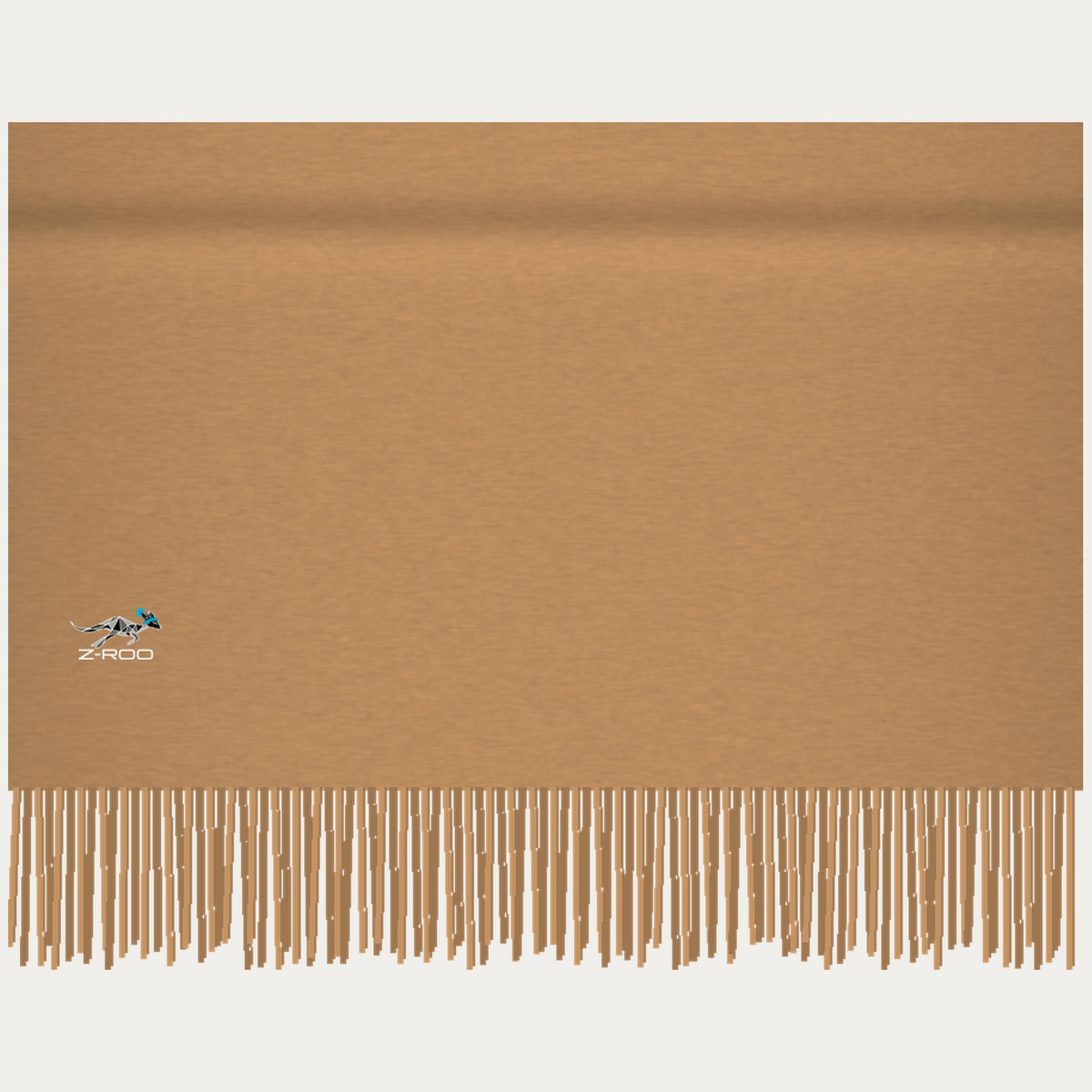 Close-up of the Z-Roo logo on the camel scarf