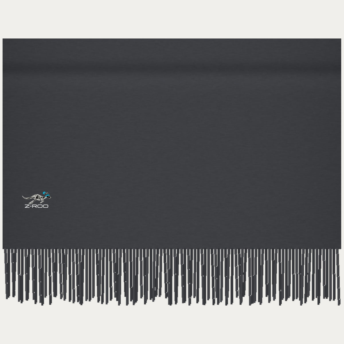 Close-up of the Z-Roo logo on the charcoal scarf