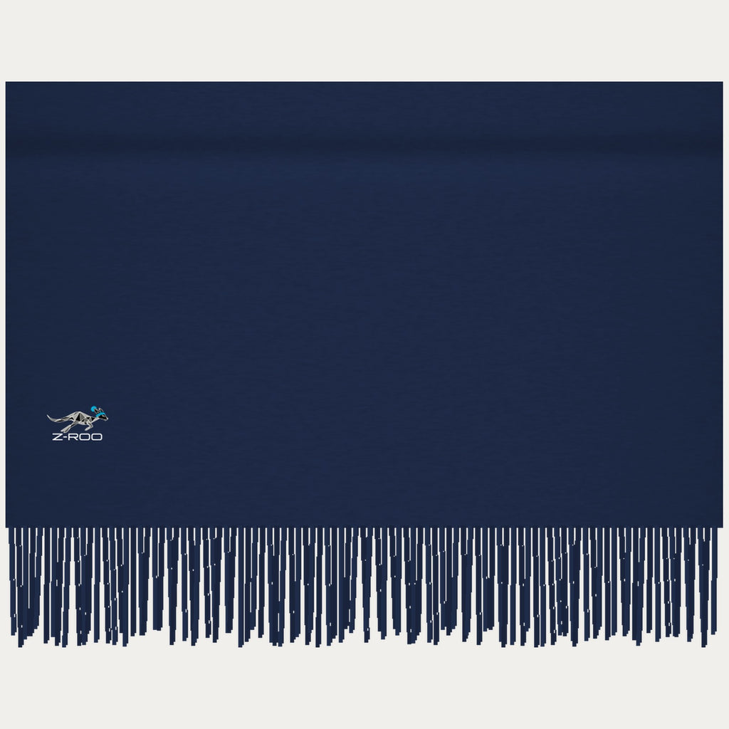 Close-up of the Z-Roo logo on the navy scarf